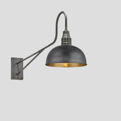 Industville Long Arm Dome Wall Light, 8 Inch, Pewter & Brass, Pewter Holder - image 1