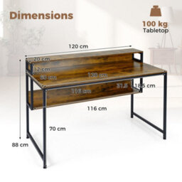 120 Cm Office Desk With Monitor Stand Computer Desk With Storage Shelf - thumbnail 2