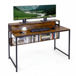 120 Cm Office Desk With Monitor Stand Computer Desk With Storage Shelf - thumbnail 1