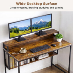 120 Cm Office Desk With Monitor Stand Computer Desk With Storage Shelf - thumbnail 6