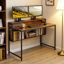 120 Cm Office Desk With Monitor Stand Computer Desk With Storage Shelf - thumbnail 5