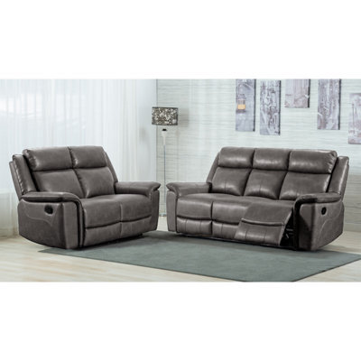 Furnishings For Less UK Toronto Grey Leather Like Manual Reclining Sofa Suite 3 Seater And 2 Seater - image 1