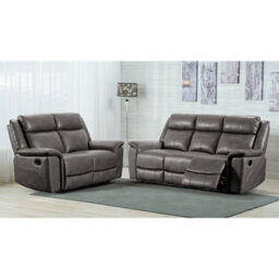 Furnishings For Less UK Toronto Grey Leather Like Manual Reclining Sofa Suite 3 Seater And 2 Seater - thumbnail 1
