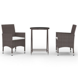 Berkfield 3 Piece Garden Bistro Set Poly Rattan And Tempered Glass Brown - thumbnail 2