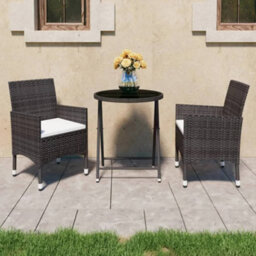 Berkfield 3 Piece Garden Bistro Set Poly Rattan And Tempered Glass Brown - thumbnail 1