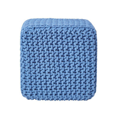 Homescapes Blue Cube Cotton Knitted Pouffe Footstool - image 1