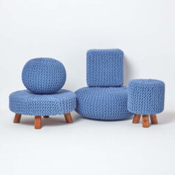 Homescapes Blue Cube Cotton Knitted Pouffe Footstool - thumbnail 5