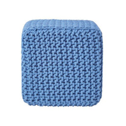 Homescapes Blue Cube Cotton Knitted Pouffe Footstool