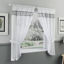 "Tyrone Textiles Lucy Embroidered Heart Kitchen Window Set Curtain Pair With Frill Edging And Matching Tie Backs (Black,42""(107Cm))" - thumbnail 1