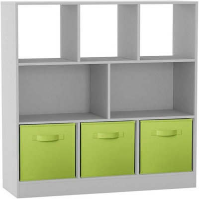 Urbn-Living Urbnliving Asymmetrical 8 Cube White Bookcase Storage Unit With 3 Fabric Drawer Inserts- Green - image 1