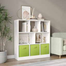 Urbn-Living Urbnliving Asymmetrical 8 Cube White Bookcase Storage Unit With 3 Fabric Drawer Inserts- Green - thumbnail 4