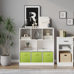 Urbn-Living Urbnliving Asymmetrical 8 Cube White Bookcase Storage Unit With 3 Fabric Drawer Inserts- Green - thumbnail 2