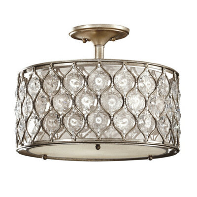 Elegant 3 Bulb Semi Flush Ceiling Light In Burnished Silver With Led E27 60W Bulbs