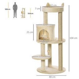 Pawhut 104Cm Cat Tree Condo Tower With Scratching Post Perch Ball, Cream - thumbnail 3
