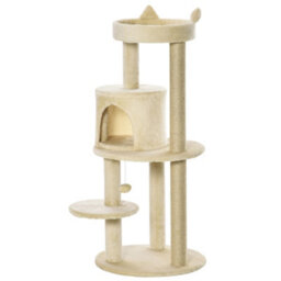 Pawhut 104Cm Cat Tree Condo Tower With Scratching Post Perch Ball, Cream - thumbnail 2