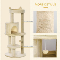 Pawhut 104Cm Cat Tree Condo Tower With Scratching Post Perch Ball, Cream - thumbnail 5