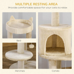 Pawhut 104Cm Cat Tree Condo Tower With Scratching Post Perch Ball, Cream - thumbnail 4