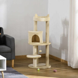 Pawhut 104Cm Cat Tree Condo Tower With Scratching Post Perch Ball, Cream - thumbnail 8