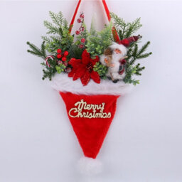 CLEFFNS 55Cm Christmas Hat Wreath With Pine Branches, Red Berries And Pinecones For Front Door, Christmas Decoration Door Wreath - thumbnail 3