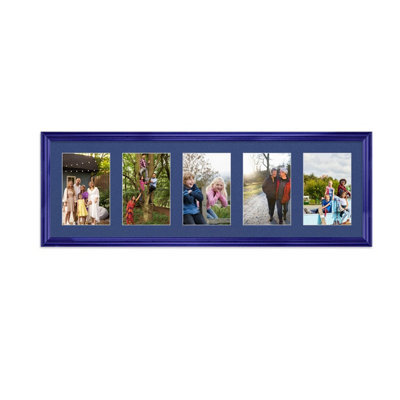 AK Frames 26X8 Purple Classic Multi Photo Frame With Blue Mount - Holds 5 Apertures (5X) 6X4 Photos - image 1