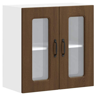 Berkfield Durable Kitchen Wall Cabinet With Glass Door Kalmar Brown Oak Engineered Wood
