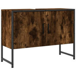 Berkfield Bathroom Sink Cabinet Smoked Oak 80X33X60 Cm Engineered Wood - thumbnail 2
