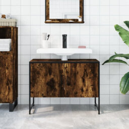 Berkfield Bathroom Sink Cabinet Smoked Oak 80X33X60 Cm Engineered Wood - thumbnail 3
