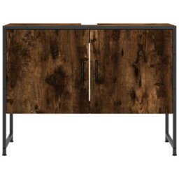 Berkfield Bathroom Sink Cabinet Smoked Oak 80X33X60 Cm Engineered Wood - thumbnail 5