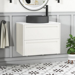 Royal Bathrooms Royal Bathroom Elmore 700mm Classic White Wall Mounted Bathroom Vanity Unit 2 Drawer Plain White Worktop With Art Round Basin - thumbnail 1
