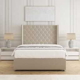 Bsspoke Olivia Divan Bed Set Cream Plush Velvet With 54Inch Headboard & Mattress No Drawers  In 3Ft 4Ft 4Ft6 5Ft 6Ft - thumbnail 1