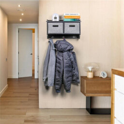 Wall Mounted Coat Rack Black Shelf - thumbnail 4
