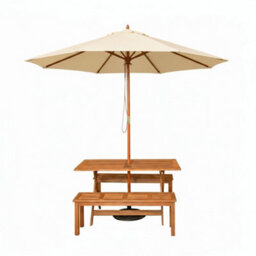 Samuel Alexander Outdoor 4 Person Rectangular Wooden Garden Dining Table, 2 Benches With Cream Parasol And Base Set - thumbnail 9
