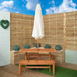 Samuel Alexander Outdoor 4 Person Rectangular Wooden Garden Dining Table, 2 Benches With Cream Parasol And Base Set - thumbnail 2