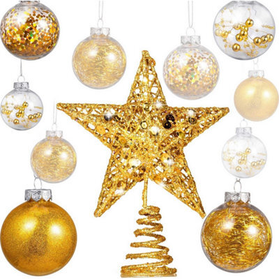 Accessotech Gold Christmas Tree Bauble And Star Decoration Set Of 24 Shatterproof Hanging Ornaments - image 1