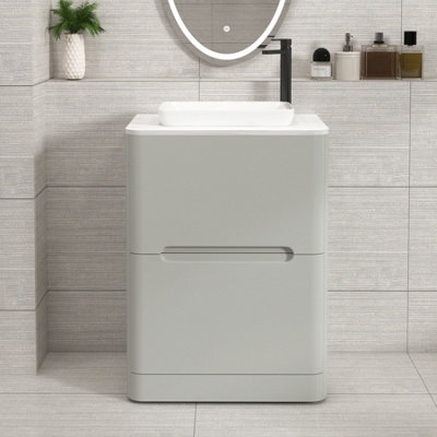 Royal Bathrooms Venice 600mm Dove Grey Freestanding Bathroom Countertop Vanity Unit 2 Drawer With Qubix Basin - image 1