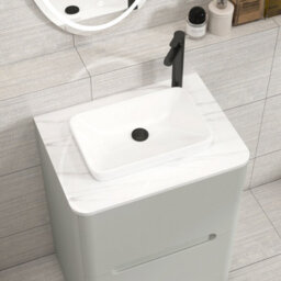 Royal Bathrooms Venice 600mm Dove Grey Freestanding Bathroom Countertop Vanity Unit 2 Drawer With Qubix Basin - thumbnail 6
