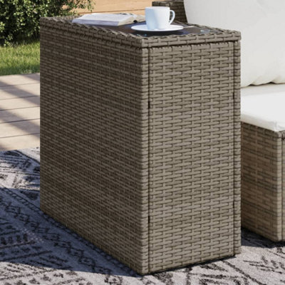 Berkfield Garden Side Table With Glass Top Grey 58X27.5X55 Cm Poly Rattan - image 1