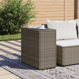 Berkfield Garden Side Table With Glass Top Grey 58X27.5X55 Cm Poly Rattan - thumbnail 3