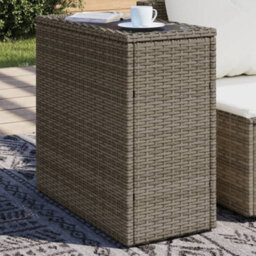 Berkfield Garden Side Table With Glass Top Grey 58X27.5X55 Cm Poly Rattan - thumbnail 1