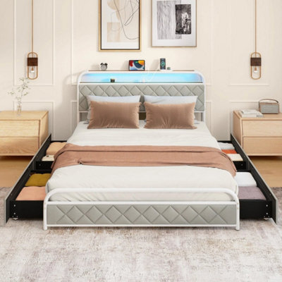 King Size Modern Faux Leather Upholstered Platform Bed - image 1