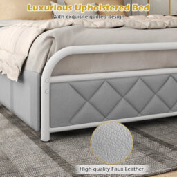 King Size Modern Faux Leather Upholstered Platform Bed - thumbnail 6