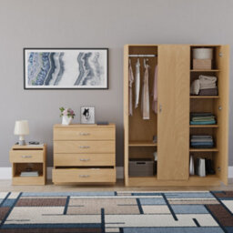 Lassic Vida Designs Riano 3 Piece Bedroom Set (1 Drawer Bedside Chest, 4 Drawer Chest, 3 Door Wardrobe), Pine - thumbnail 2