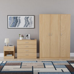 Lassic Vida Designs Riano 3 Piece Bedroom Set (1 Drawer Bedside Chest, 4 Drawer Chest, 3 Door Wardrobe), Pine - thumbnail 7