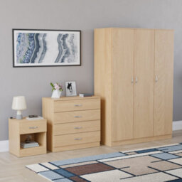 Lassic Vida Designs Riano 3 Piece Bedroom Set (1 Drawer Bedside Chest, 4 Drawer Chest, 3 Door Wardrobe), Pine - thumbnail 6