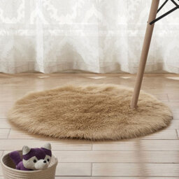 Living And Home Khaki Fluffy Round Rug Plush For Living Room Nursery Rug 90 Cm - thumbnail 5