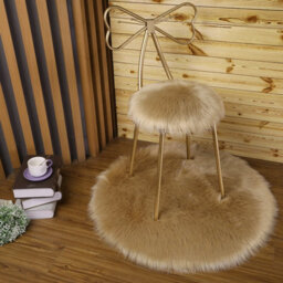 Living And Home Khaki Fluffy Round Rug Plush For Living Room Nursery Rug 90 Cm - thumbnail 2