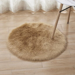 Living And Home Khaki Fluffy Round Rug Plush For Living Room Nursery Rug 90 Cm