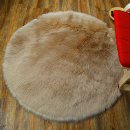 Living And Home Khaki Fluffy Round Rug Plush For Living Room Nursery Rug 90 Cm - thumbnail 4