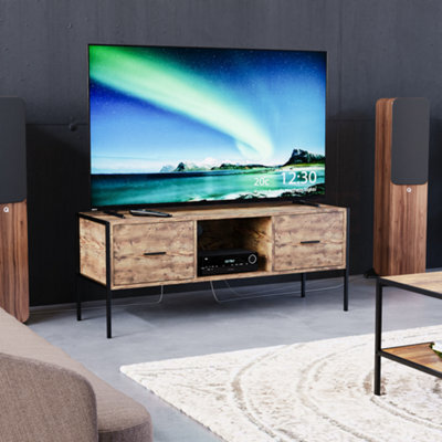 Lassic Vida Designs Brooklyn Dark Wood 2 Drawer Industrial Tv Unit Stand