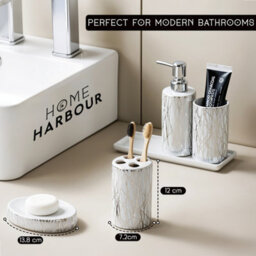 Home Harbour Modern Bathroom Collection Set Of 5 Bathroom Accessories Soap Dispenser Toothbrush Holder Storage Holder - thumbnail 4